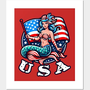 USA Mermaid Posters and Art